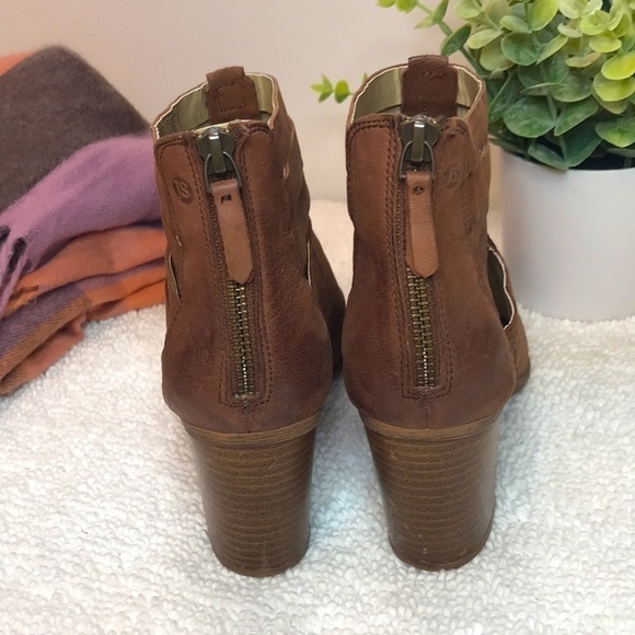 Josef Seibel Brown Leather Strappy Cutout Booties Size 9 Stacked Heel - Picture 4 of 12